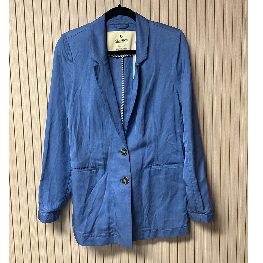 Scotch & Soda Classic Linen Blend Blazer Azure Blue Women’s Size M